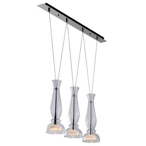 PLC Lighting 42" Flush Mount Pendant in Polished Chrome with Clear with Inner Opal Glass