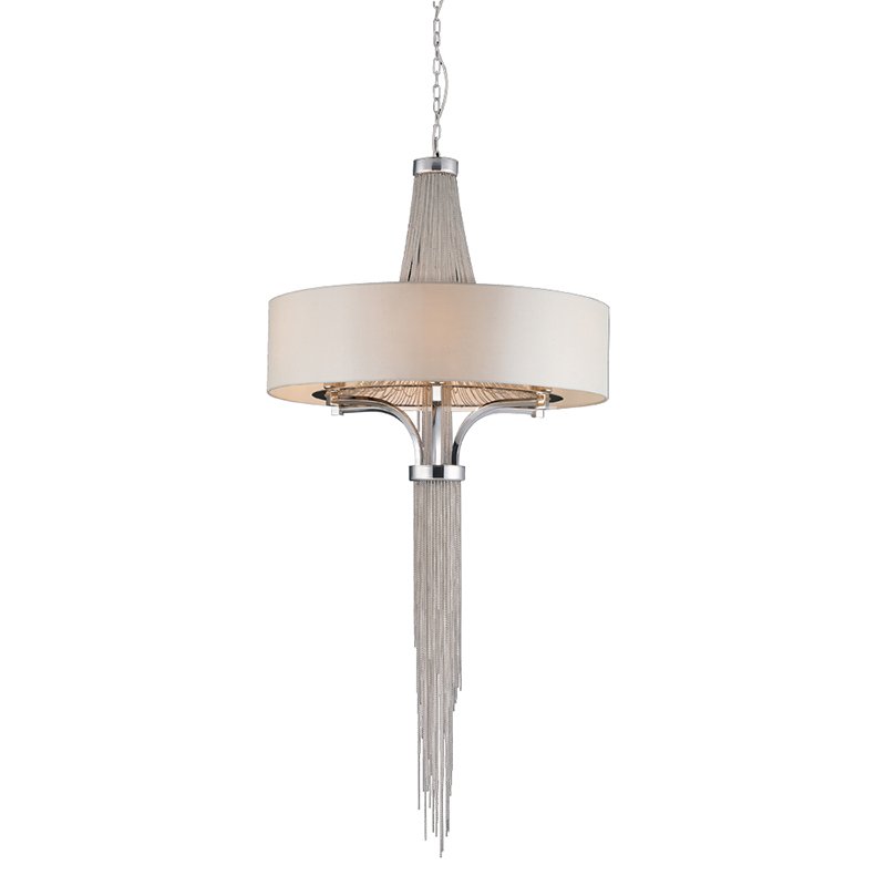 PLC Lighting 30" Chandelier in Polished Chrome with Beige Fabric Shade