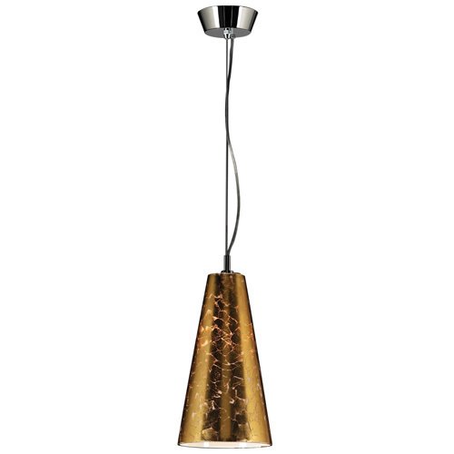 PLC Lighting CFL 7" Mini Drop Pendant in Polished Chrome with Crackled Gold Glass