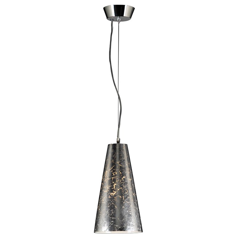 PLC Lighting 7" Mini Pendant in Polished Chrome with Crackled Silver Glass