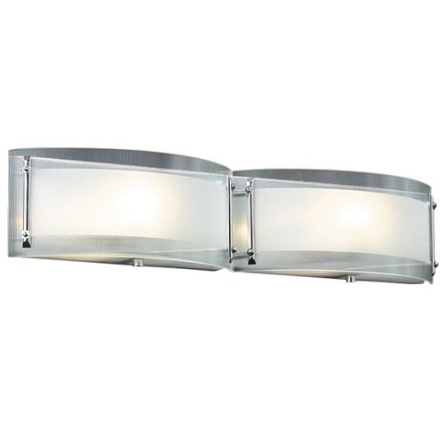 PLC Lighting CFL Double Vanity Light in Polished Chrome with Ribbed Clear Glass