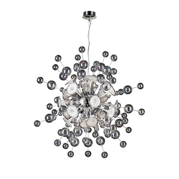 PLC Lighting Chandelier in Polished Chrome with Clear & White Glass