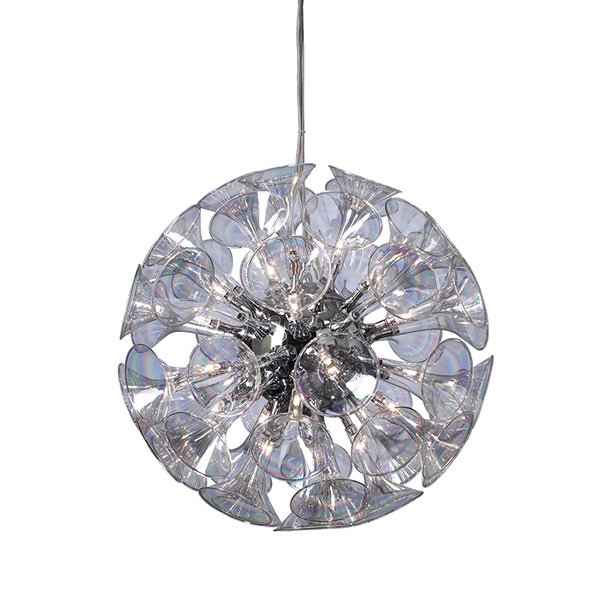 PLC Lighting 28" Chandelier in Polished Chrome with Iridescent Glass