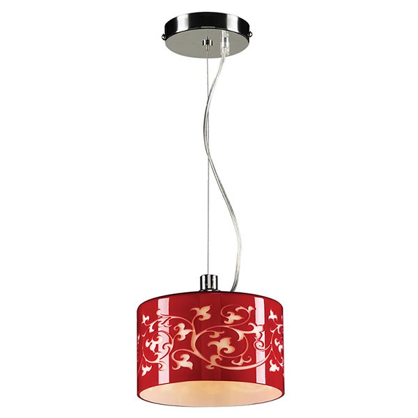 PLC Lighting 8" Mini Pendant in Polished Chrome with Red Glass