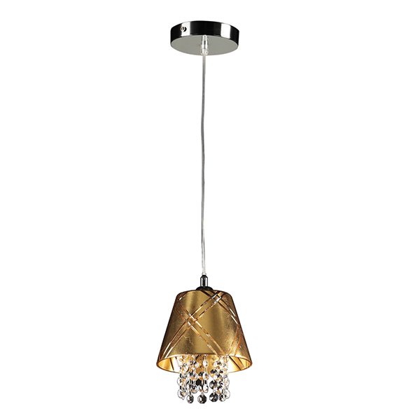 PLC Lighting 6 1/2" Mini Pendant Pendant in Polished Chrome with Gold Leaf Glass