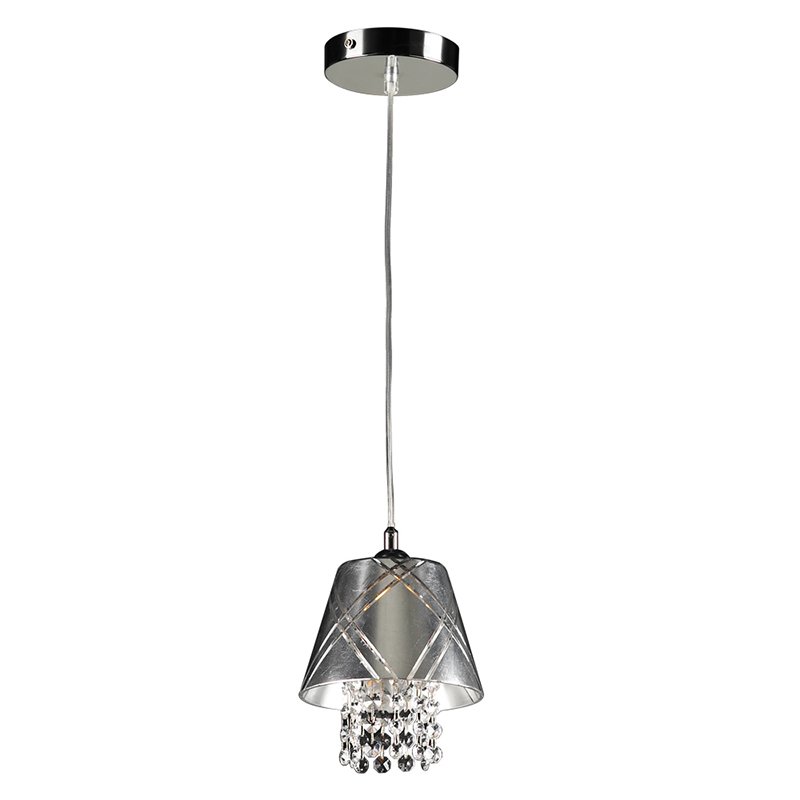 PLC Lighting 6 1/2" Mini Pendant Pendant in Polished Chrome with Silver Leaf Glass