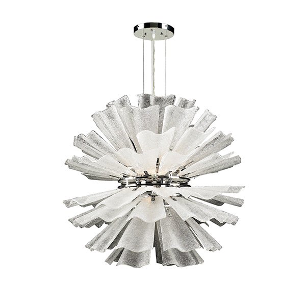 PLC Lighting 32" Chandelier in Polished Chrome with Textured Frost Glass