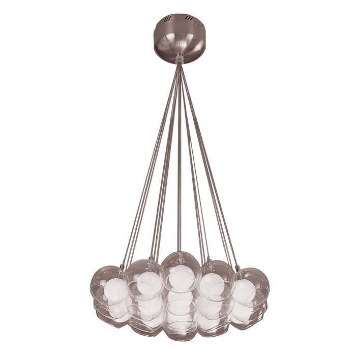 PLC Lighting (19 light) Pendant in Satin Nickel with Inner Opal and Outer Clear Glass