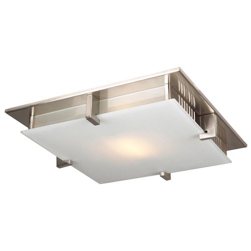 PLC Lighting CFL 12" Flush Ceiling Light in Satin Nickel with Acid Frost Glass