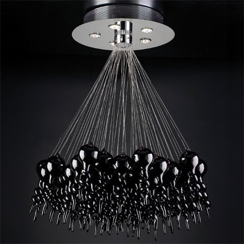 PLC Lighting 30" Chandelier in Polished Chrome with Black Glass