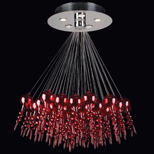 PLC Lighting 30" Chandelier in Polished Chrome with Red Glass