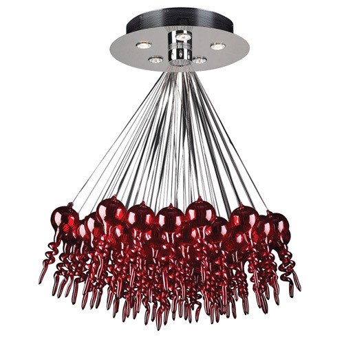PLC Lighting 28" Chandelier in Polished Chrome with Red Glass