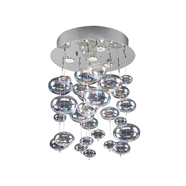 PLC Lighting Chandelier in Polished Chrome with Iridescent Glass