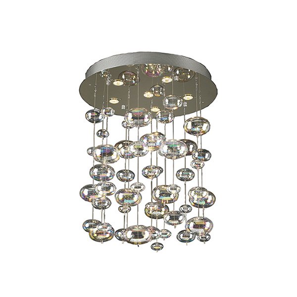 PLC Lighting Chandelier in Polished Chrome with Iridescent Glass