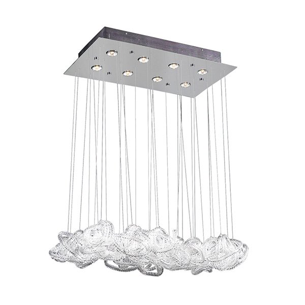 PLC Lighting Chandelier in Polished Chrome with Clear Ribbed Glass