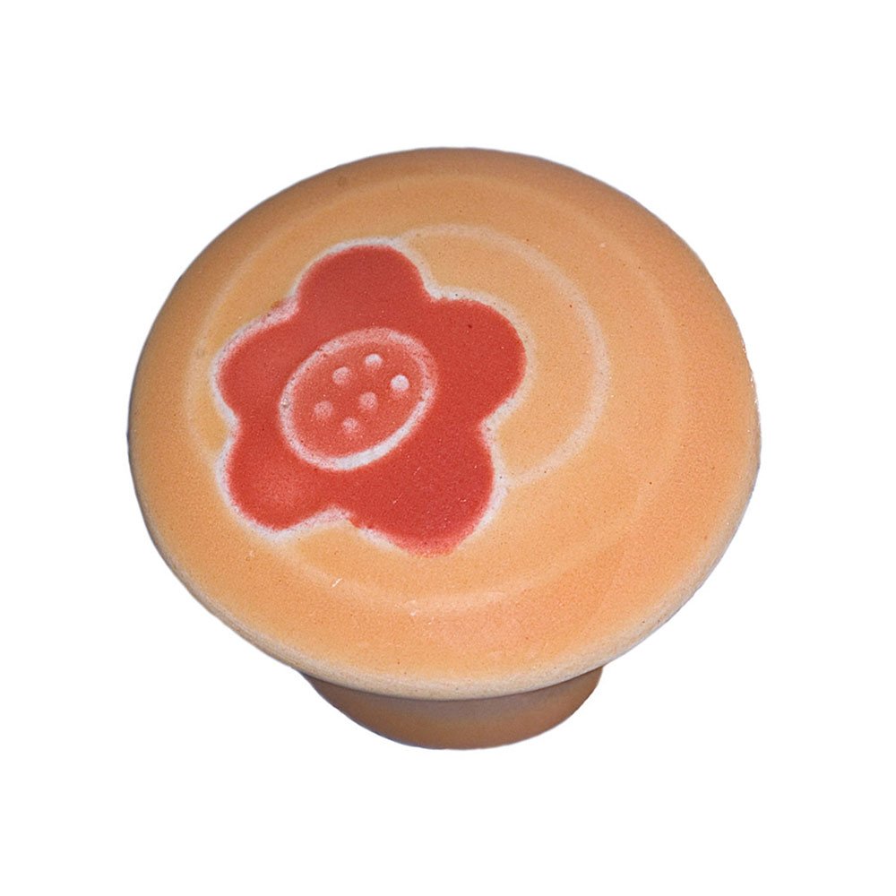 Acorn MFG 1 5/8" Small Round Gold With Orange Flower Knob in Porcelain