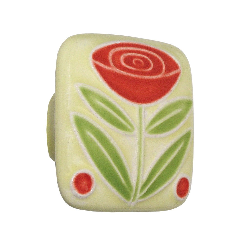 Acorn MFG 2" Large Square Yellow With Flower & 2 Berries Knob in Porcelain