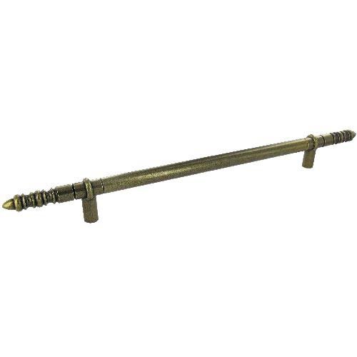 Richelieu Forged Iron 15 1/8" Centers Appliance Pull with Embellished Ends in Burnished Brass