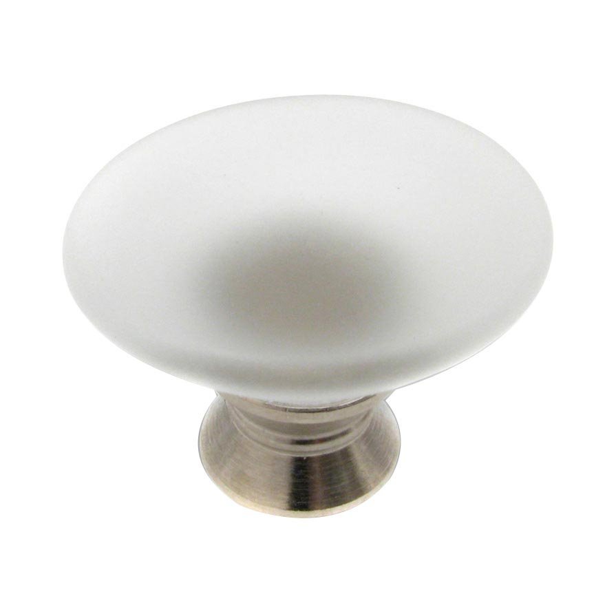Richelieu 1 3/16" Smooth Faced Diameter Knob in Brushed Nickel and Frosted Clear Murano Glass