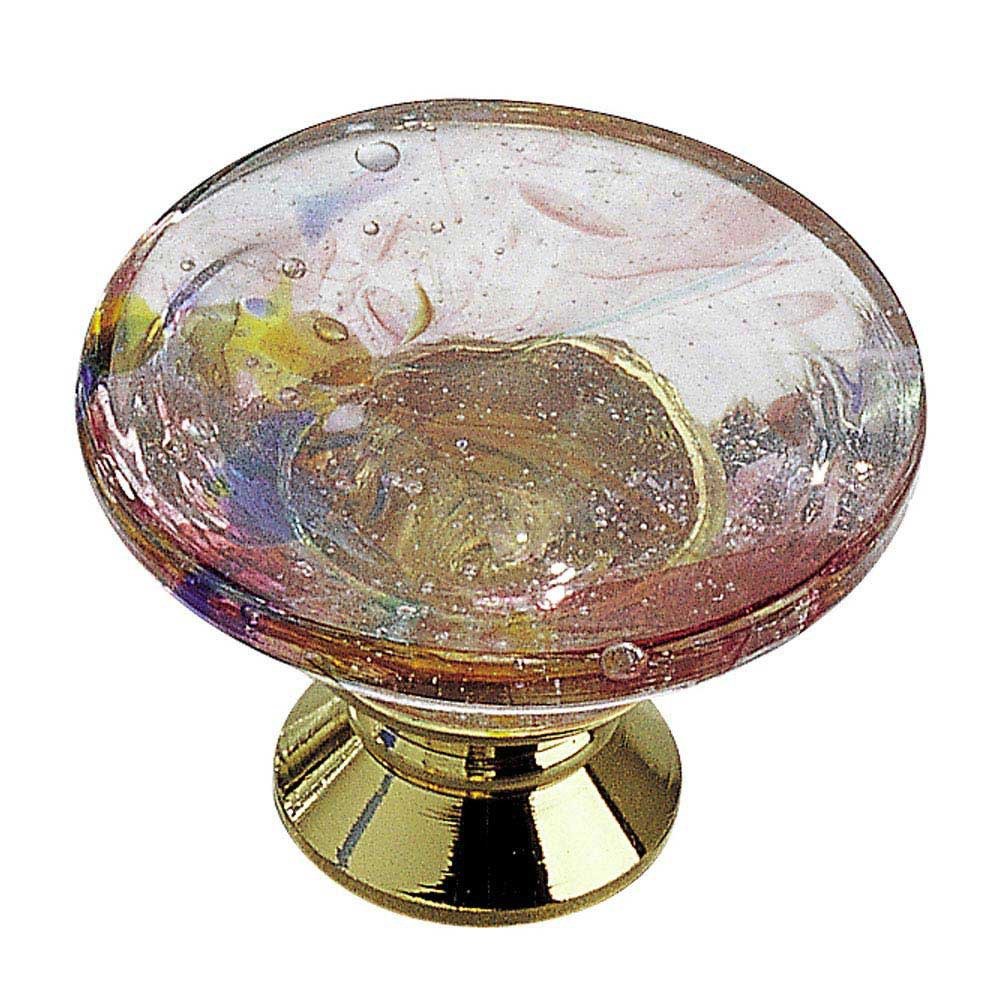 Richelieu 1 3/16" Diameter Element Knob in Brass and Harlequin Pink Murano Glass