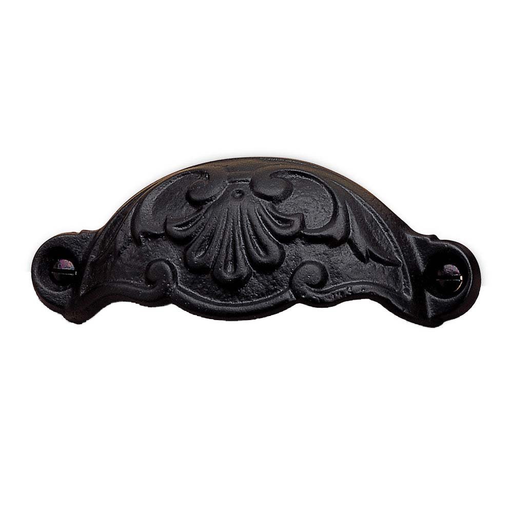 Richelieu Forged Iron 3 5/8' Centers Embossed Front Mounted Cup Pull in Matte Black