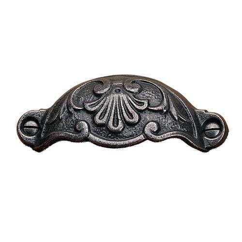 Richelieu Forged Iron 3 5/8' Centers Embossed Front Mounted Cup Pull in Natural Iron