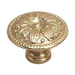Richelieu Solid Brass 1 1/16" Diameter Leaf Embossed Knob in Brass