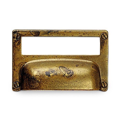 Richelieu 1 1/4" Centers Cup Pull and Label Holder with Faux Screws in Oxidized Brass