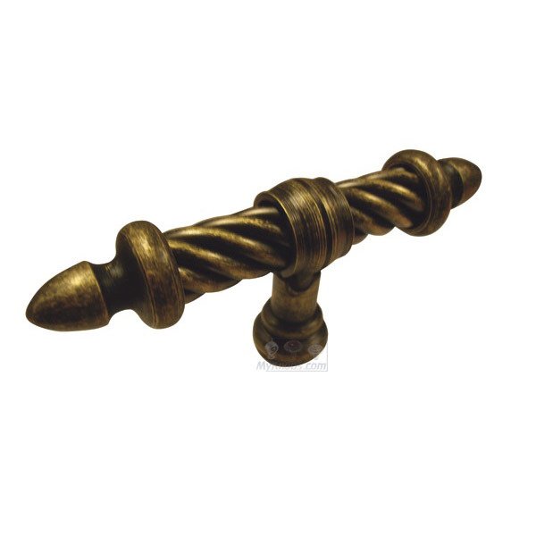 Richelieu 3 11/16" Long Twisted T-Knob in Burnished Brass