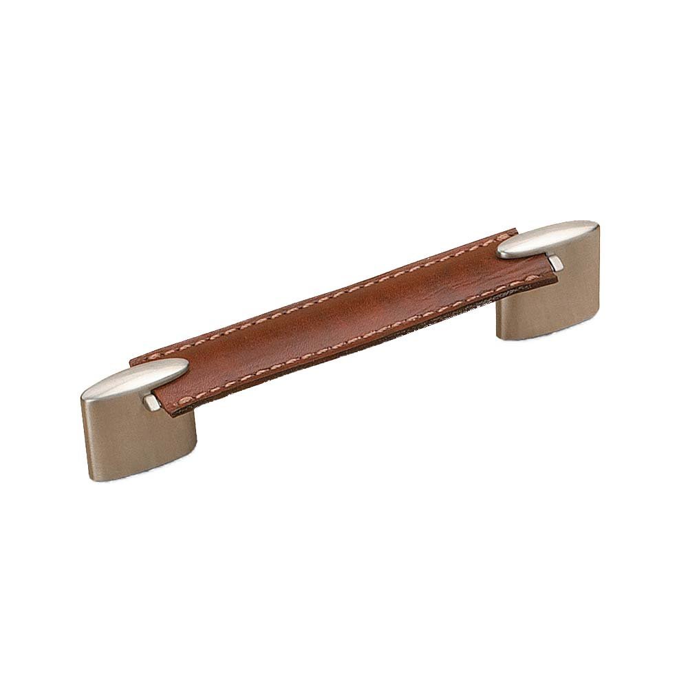 Richelieu 5" Centers Leather Pull in Brushed Nickel and Brown Leather