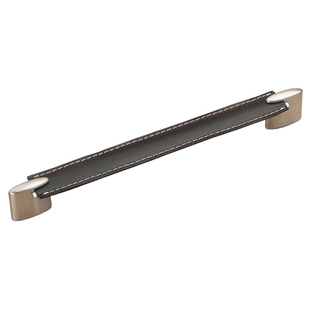 Richelieu 8 13/16" Centers Leather Pull in Brushed Nickel and Black