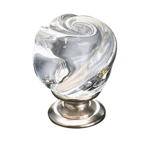 Richelieu 1 3/16" Diameter Rose Knob in Brushed Nickel and Clear Murano Glass