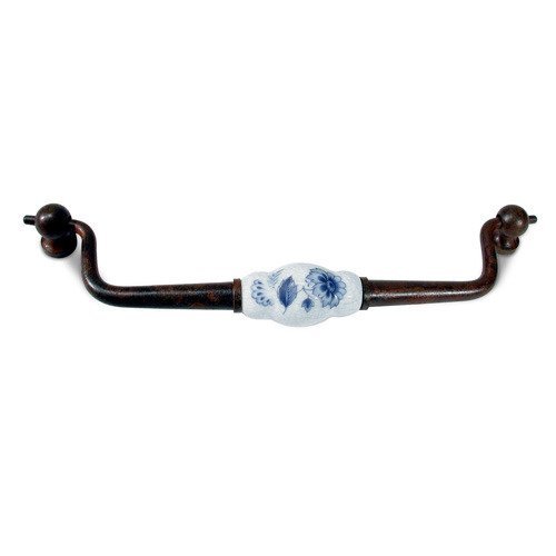 Richelieu Porcelain and Forged Iron 4 3/4" Centers Drop Pull in Crackle Periwinkle Blue and Rust