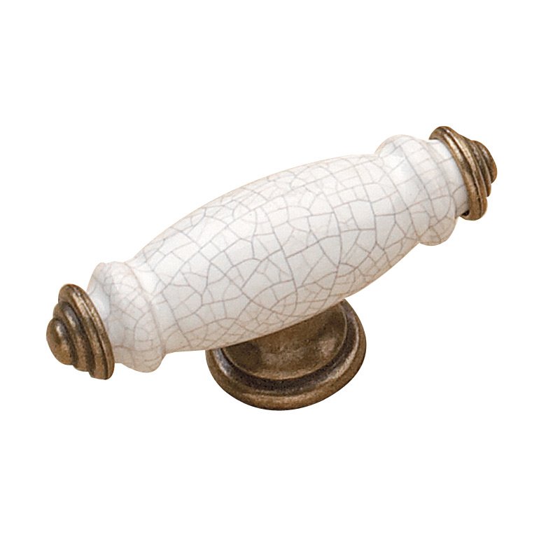 Richelieu Ceramic 3" Long T Knob in Burnished Brass and Crackle White