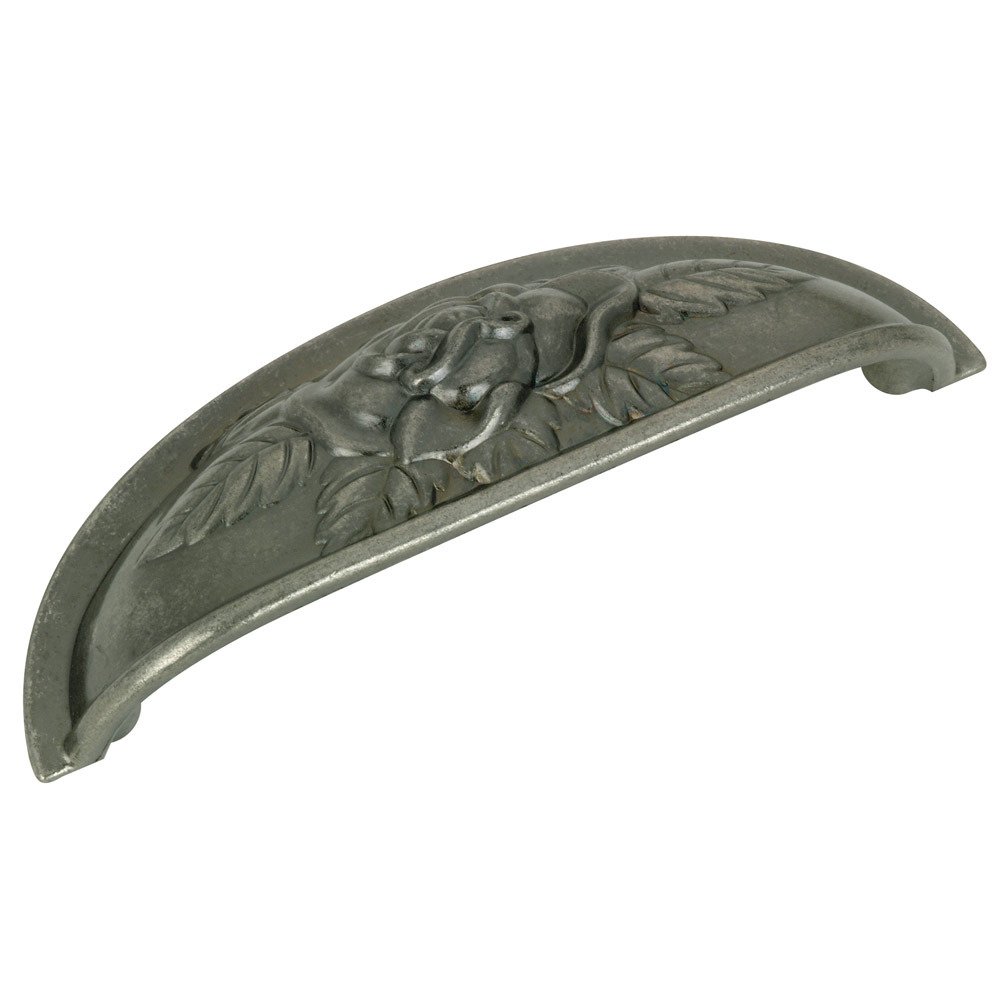 Richelieu 3 3/4" Centers Rose Embossed Cup Pull in Pewter