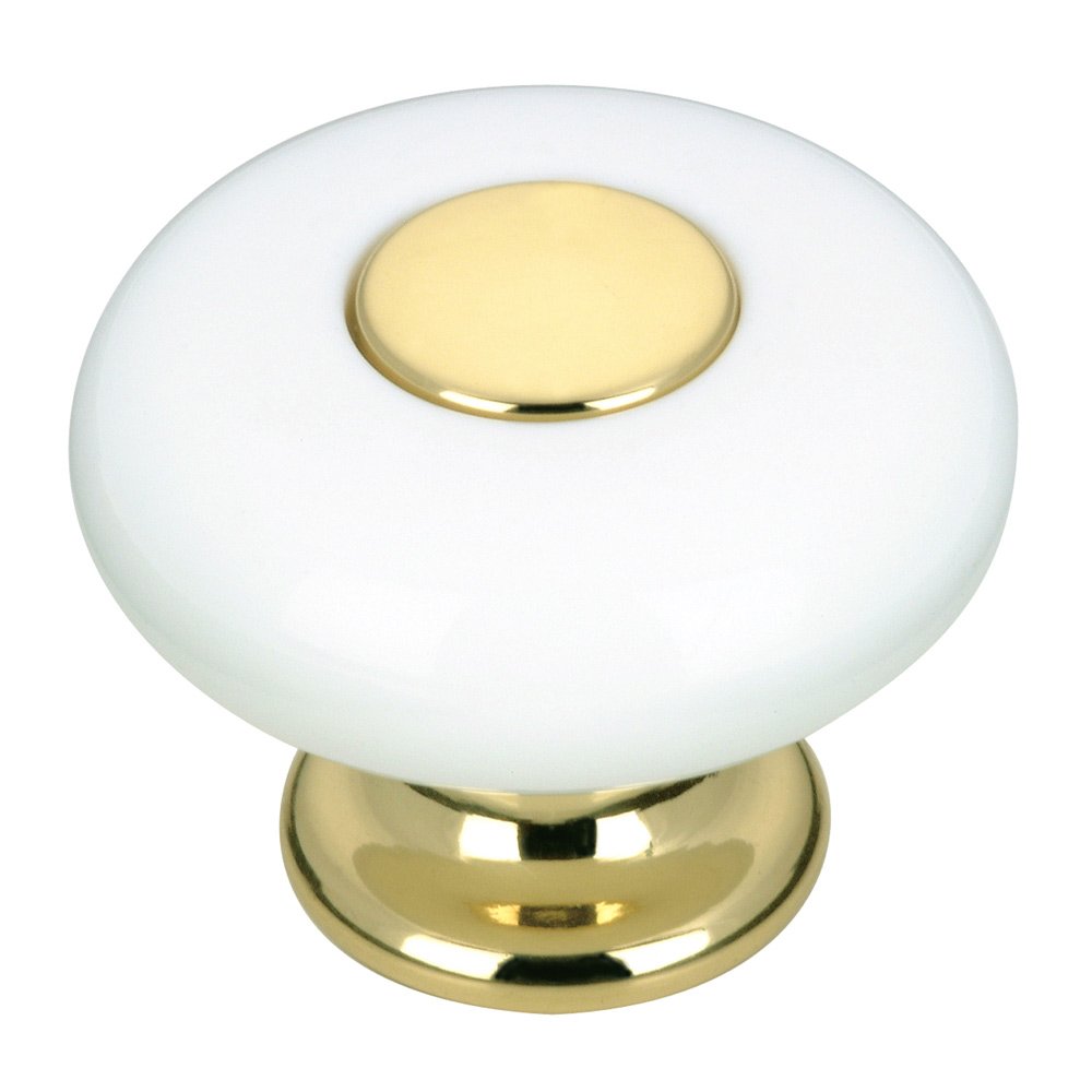 Richelieu Solid Brass and Polyester 1 1/4" Diameter Knob in Brass and White