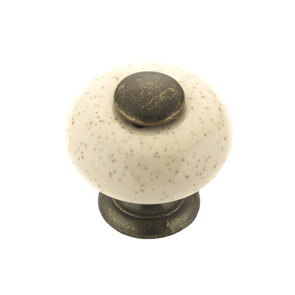 Richelieu Ceramic 1" Diameter Button Knob in Oatmeal and Burnished Brass
