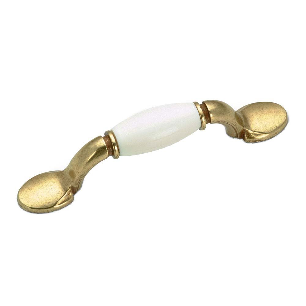Richelieu 3" Centers Plastic Inlayed Pull in Burnished Brass and White