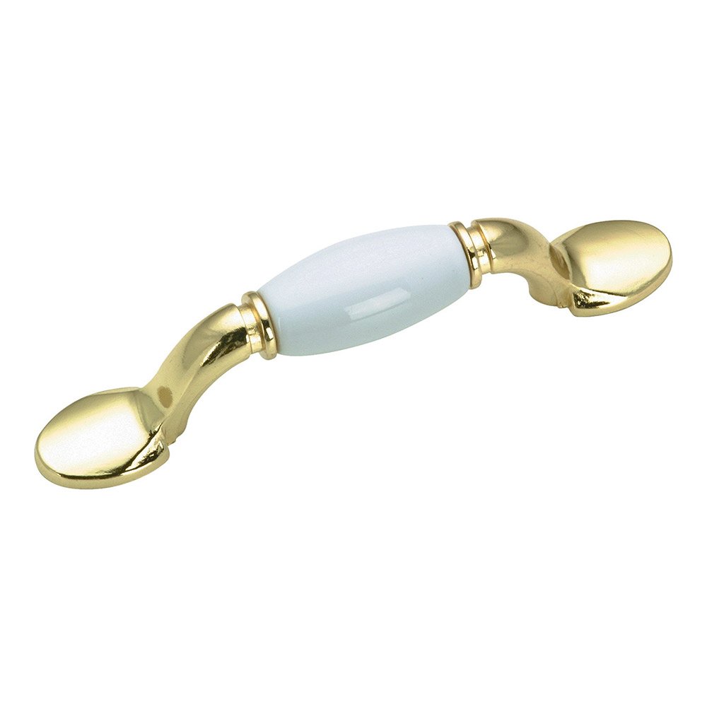 Richelieu 3" Centers Bow Pull with Ceramic Insert in Brass and White