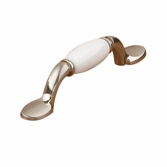 Richelieu 3" Centers Bow Pull with Ceramic Insert in Brushed Nickel and White
