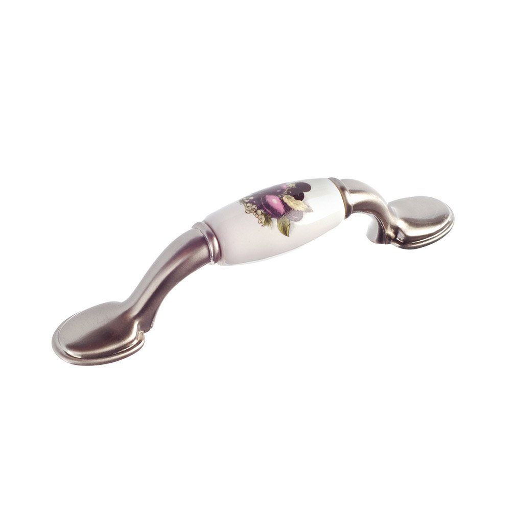 Richelieu 3" Centers Ceramic Inlayed Bow Pull in Brushed Nickel and Plum