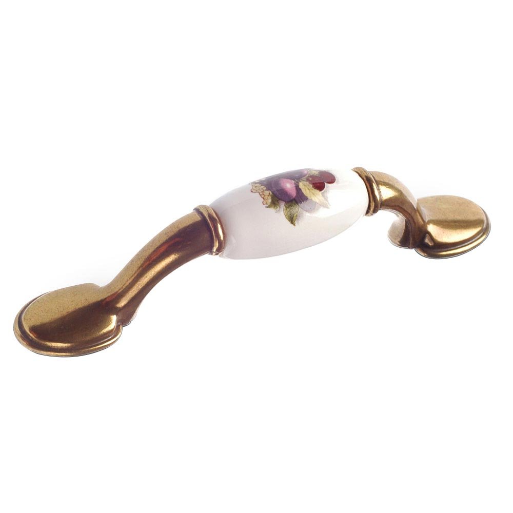 Richelieu 3" Centers Ceramic Inlayed Bow Pull in Burnished Brass and Plum