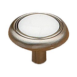 Richelieu 1 1/4" Diameter Knob with Ceramic Inlay in Brushed Nickel and White