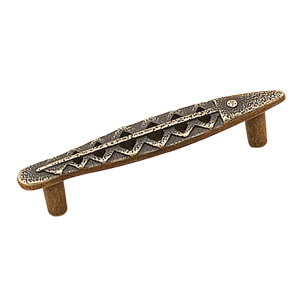 Richelieu 3" Centers Fish Bar Pull with Zigzag Pattern in Burnished Brass