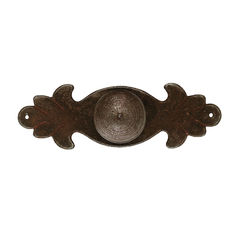 Richelieu 4 17/32" Long Traditional Knob with Plate in Antique Iron