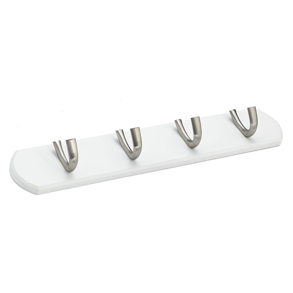 Richelieu Quadruple Contemporary Hook Rack in White And Brushed Nickel