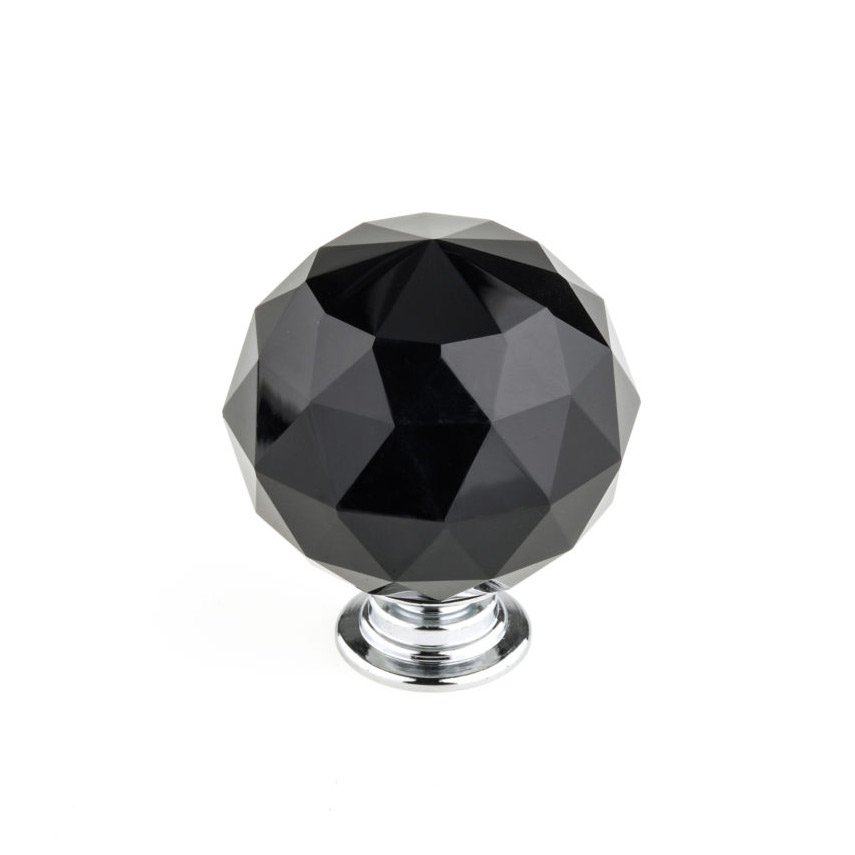 Richelieu 1 9/16" Round Contemporary Crystal Knob in Polished Chrome With Black