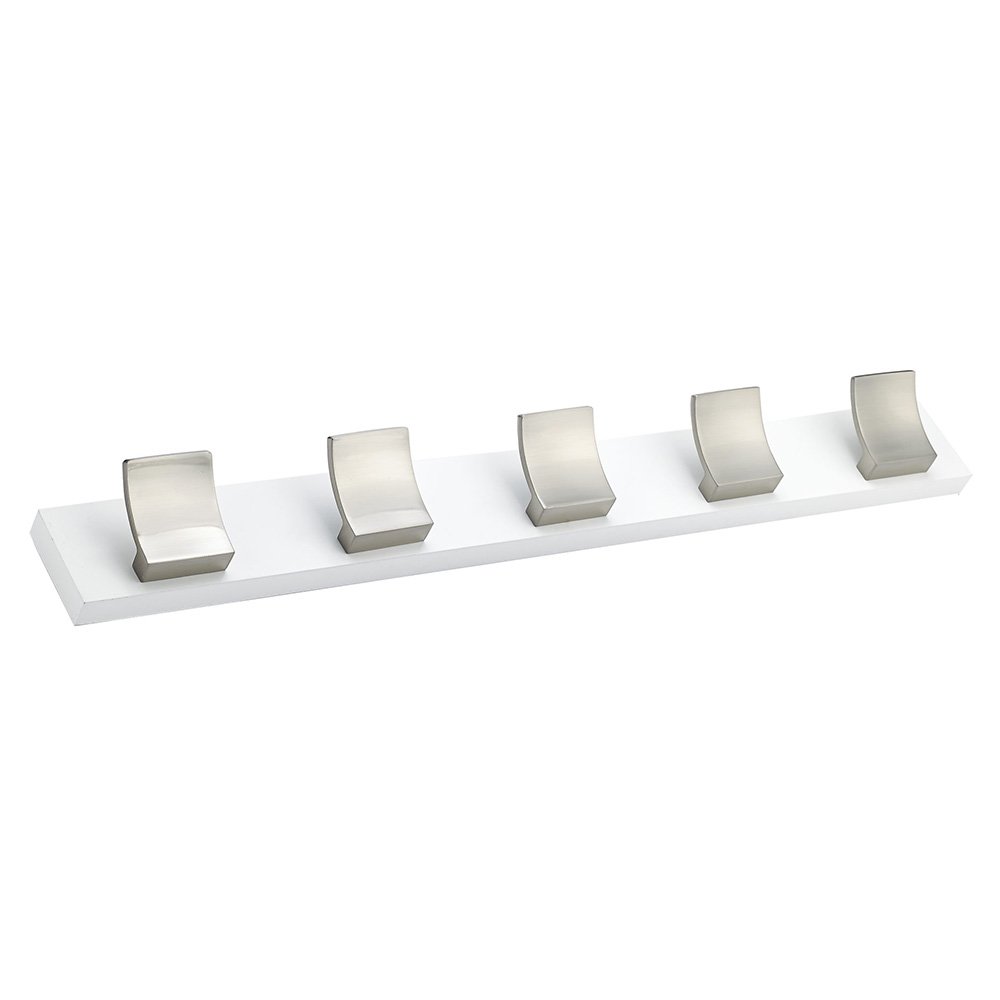Richelieu Quintuple Contemporary Hook Rack in Brushed Nickel And White