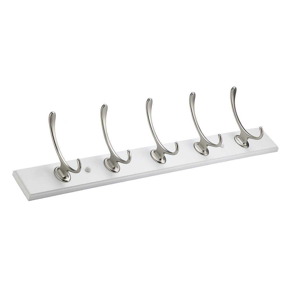 Richelieu Quintuple Transitional Hook Rack in White And Brushed Nickel