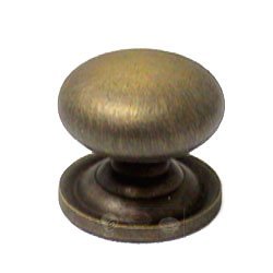 RK International 1 1/8" Plain Solid Knob with Backplate in Antique English